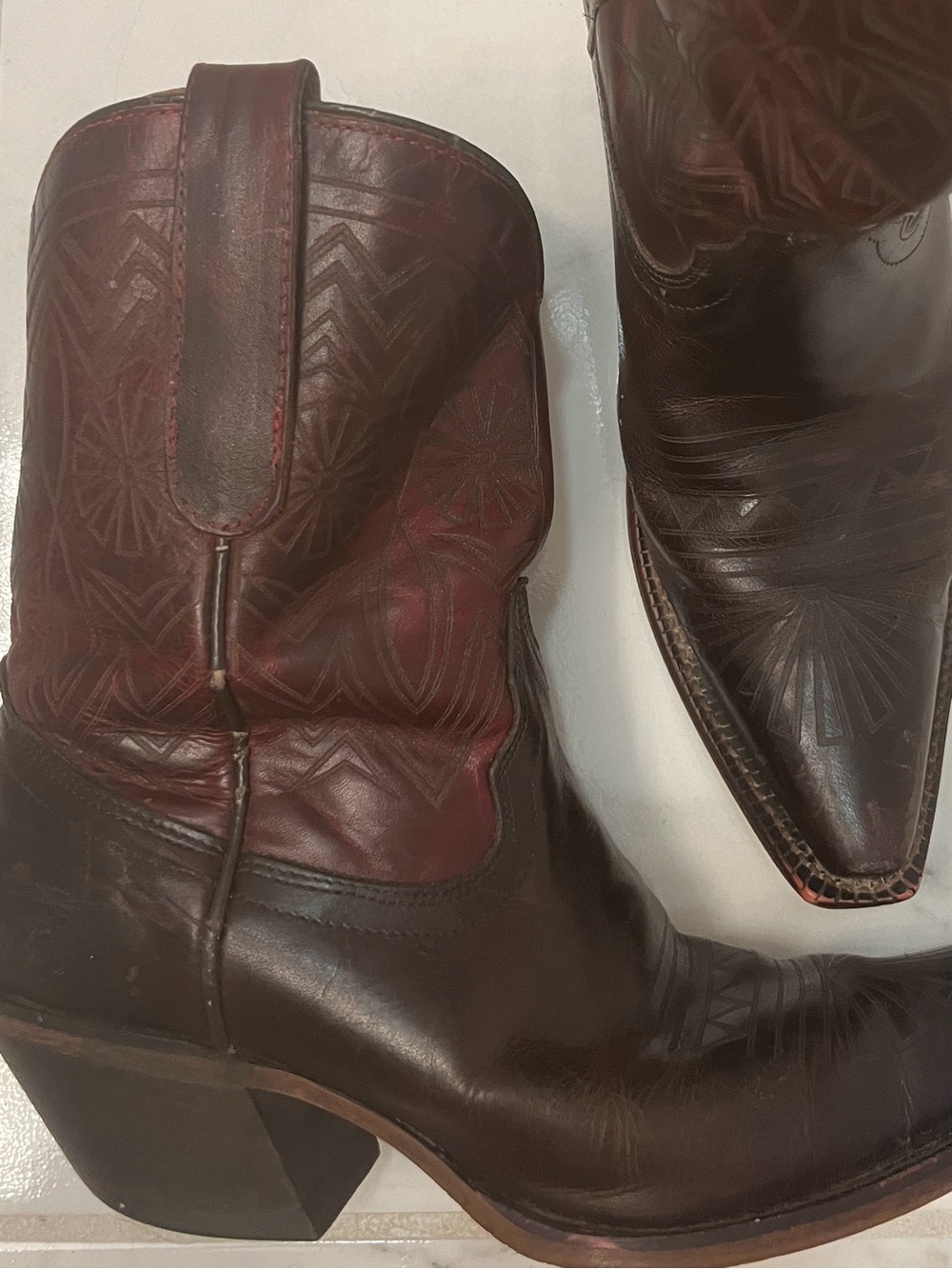 Vintage Tony Lama Black Cherry Leather Western Boots Short Size 6.5